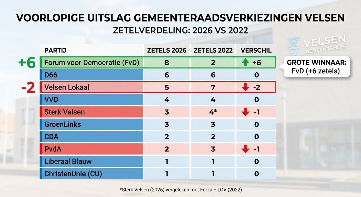 Voorlopige uitslagen gemeenteraadsverkiezingen gemeente Velsen